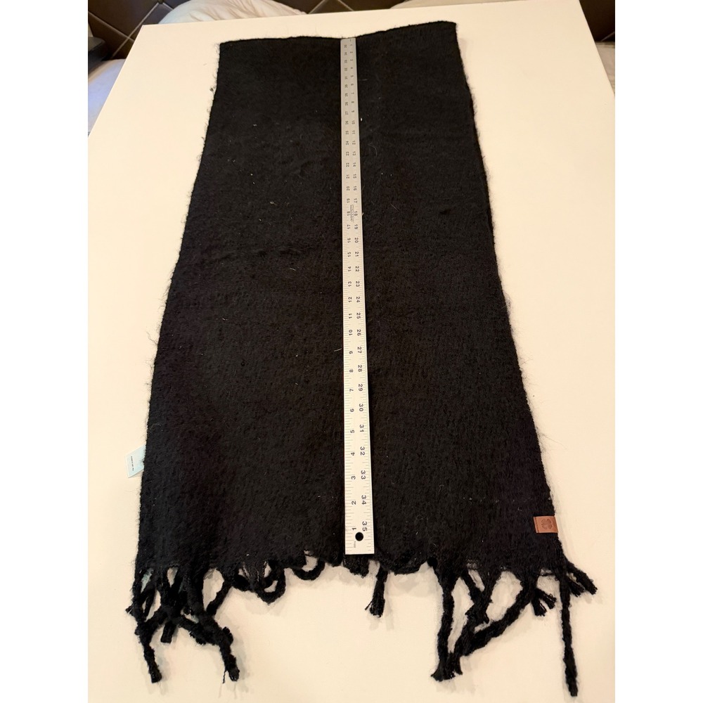 Lucky Brand Black Fuzzy Knit Scarf with Tassel Fringe LK00318 One Size